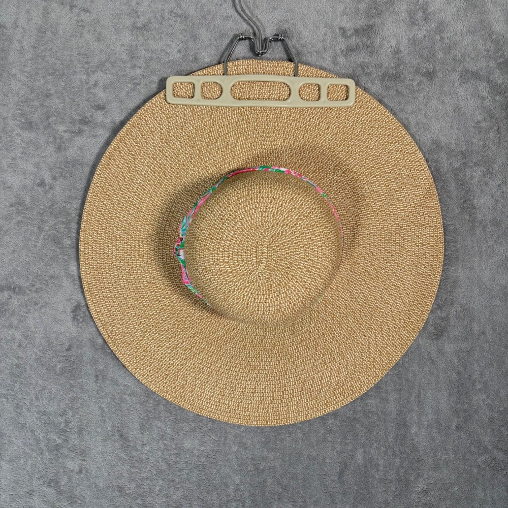 Lilly Pulitzer Straw Hat Journey To The Jungle Floral Band Tan Gold Metallic NWT - Picture 3 of 7